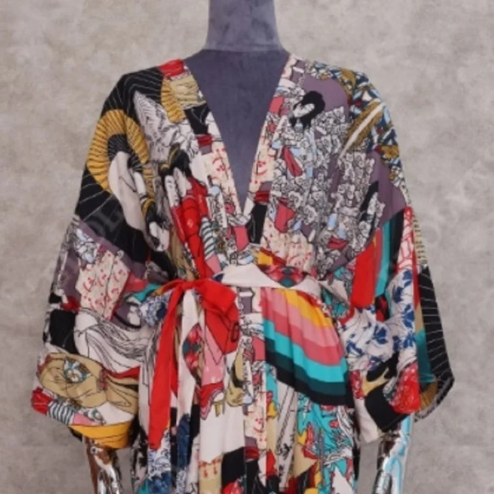 Asian print kimono Cover ups robe Floral Print